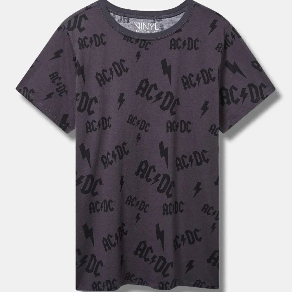 Torrid 3 ACDC Classic Fit Cotton All Over Print Crew Tee  NEW
